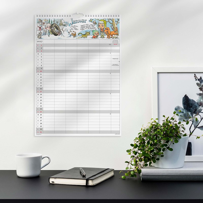 Familiekalender 2027 Mayland 6 kol. A3 m. stickers