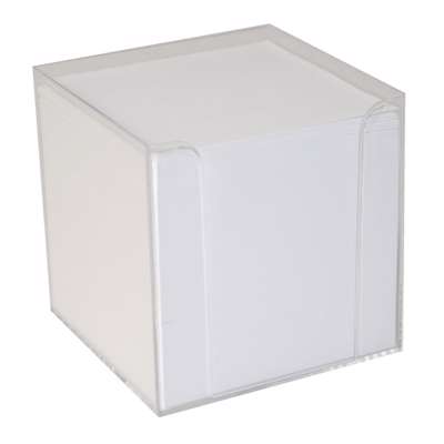 Kubusdispenser klar plast m/700 ark hvid 9,5x9,5x9,5 cm