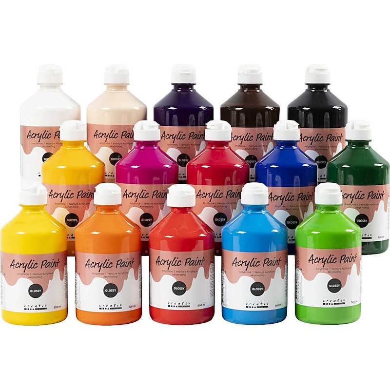 Akrylmaling Creas A-Color, ass. farver, 01-blank, 15x500ml