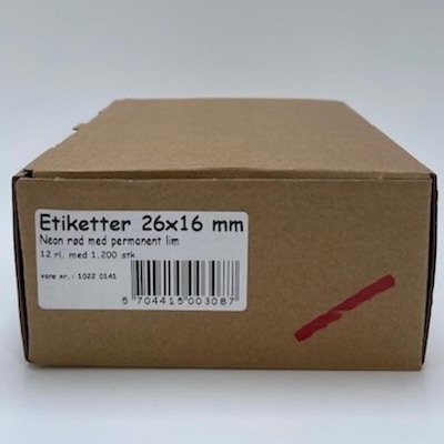Etiketter 26x16 neon røde perm. lim  12x1500stk