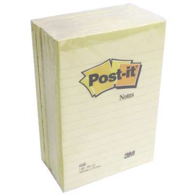 Post-it blok 660 102X152mm linieret gul 6blk/pk