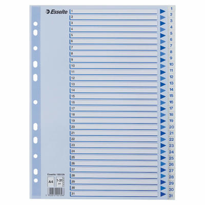 Register PP Esselte A4 1-31 m/hvid kartonforblad