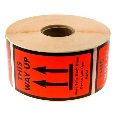 Etiket m/tekst This Way Up 120x70mm 1000 stk rød flour