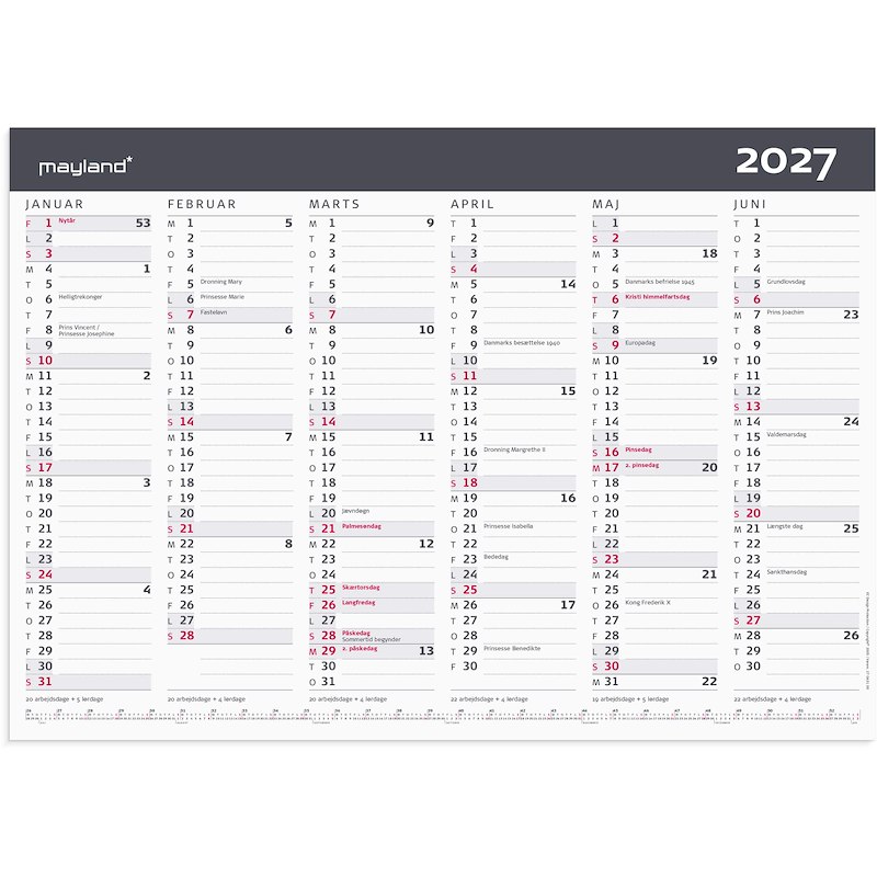 Kontorkalender A3 2027 Mayland Moderne