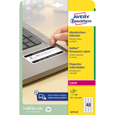 Etiketter Avery label NoPeel laser 45,7x25,4mm L6145-20