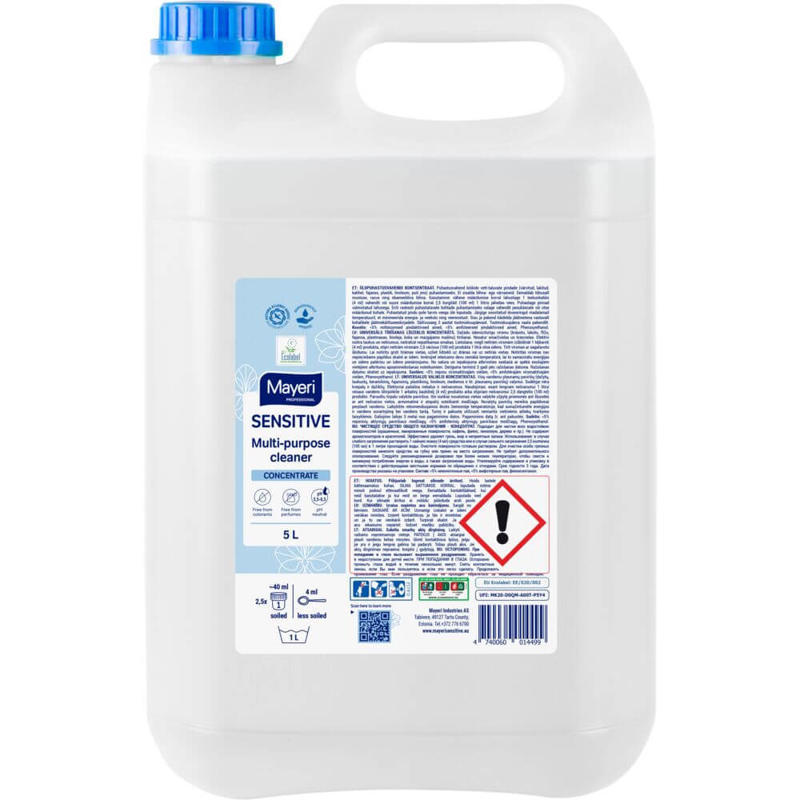 Universalrengøring Mayeri Sensitive u/farve+parf Ecolabel 5L