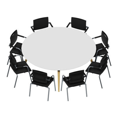 Konferencebord Dencon XL 1901 Ø200 HPL hvid/eg