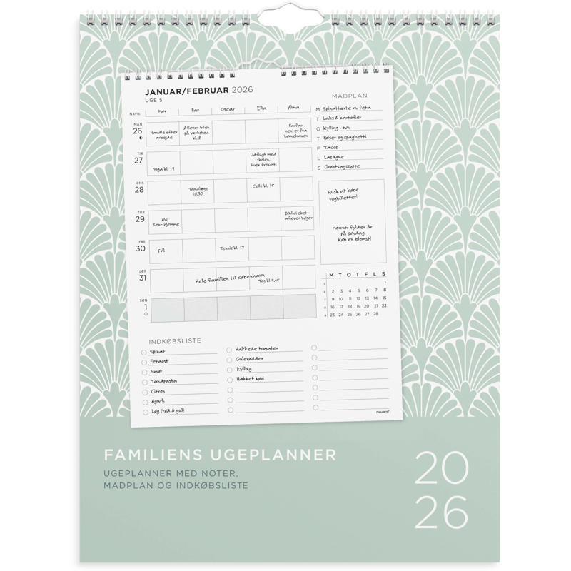 Familiekalender Ugeplan m. lister 2026