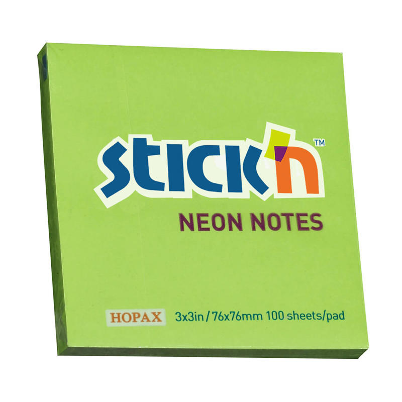 Notes Stick'N 75x75mm 100 blade neon grøn/12 blk.