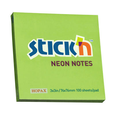 Notes Stick'N 75x75mm 100 blade neon grøn/12 blk.