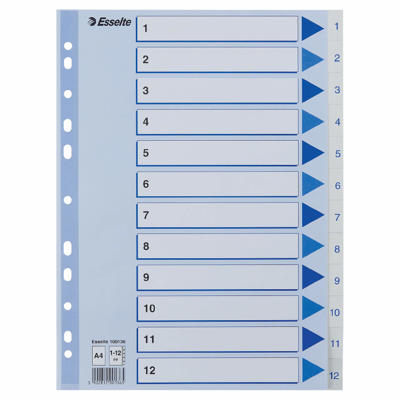 Register PP Esselte A4 1-12 m/hvid kartonforblad