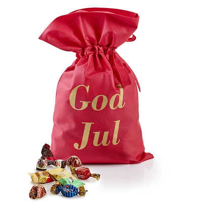 Julegave 2025 Rød Stofpose, God jul Toms Festival Mix 1000g