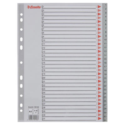 Plastregister Esselte A4 1-31 grå m/kartonforblad 100108