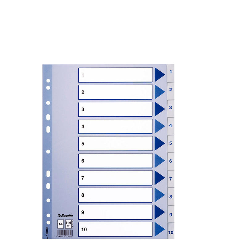 Register PP Esselte A4 1-10 m/hvid kartonforblad