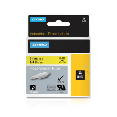 Labeltape DYMO Rhino 6mmx1,5m gul krympeflex