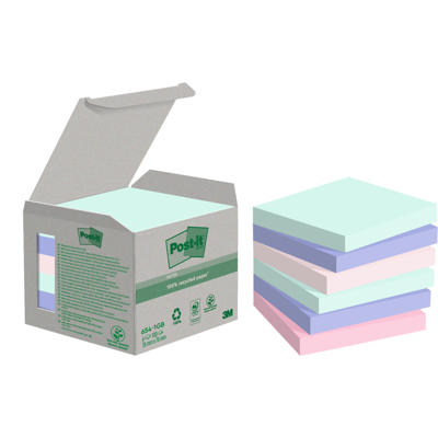 Post-it blok 654 Miljø 76x76mm ass. farver 12blk/pk