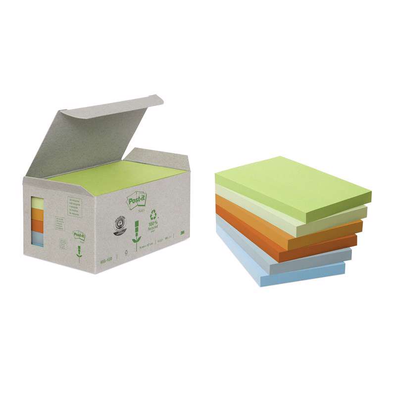 Post-it blok 655 Miljø 76x127mm ass. farver 6blk/pk.
