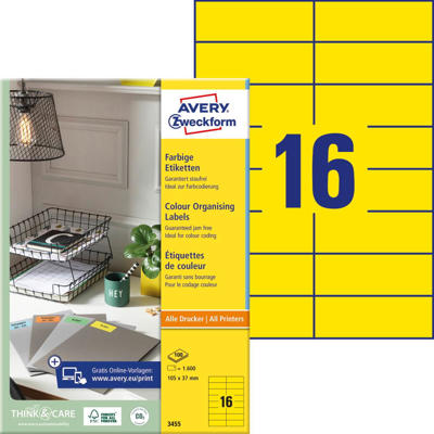 Etiketter Avery label gul 105x37mm 3455