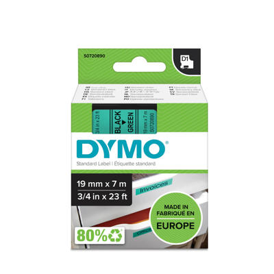 Labeltape DYMO D1 19mm sort på grøn