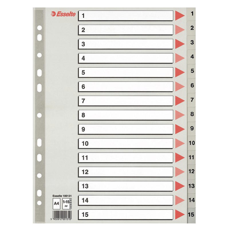 Plastregister Esselte A4 1-15 m/forblad grå
