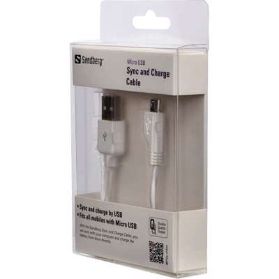 USB-kabel micro Sandberg hvid 1m sync/charge