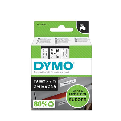 Labeltape DYMO D1 19mm sort på hvid