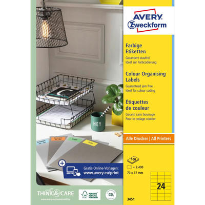 Etiketter Avery label gul 70x37mm 3451