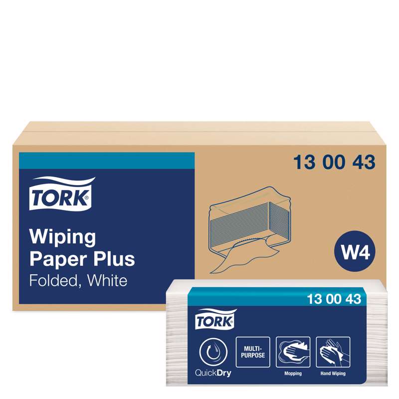 Aftørringspapir Tork Plus W4 2-lag hvid 130043 5 pak