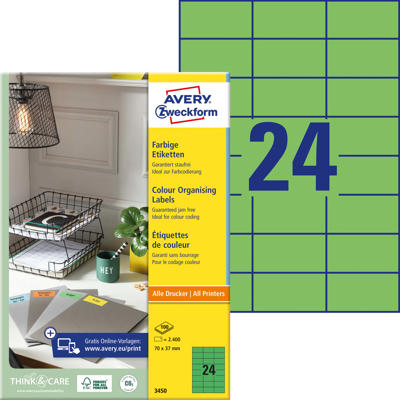 Etiketter Avery label grøn 70x37mm 2400stk 3450