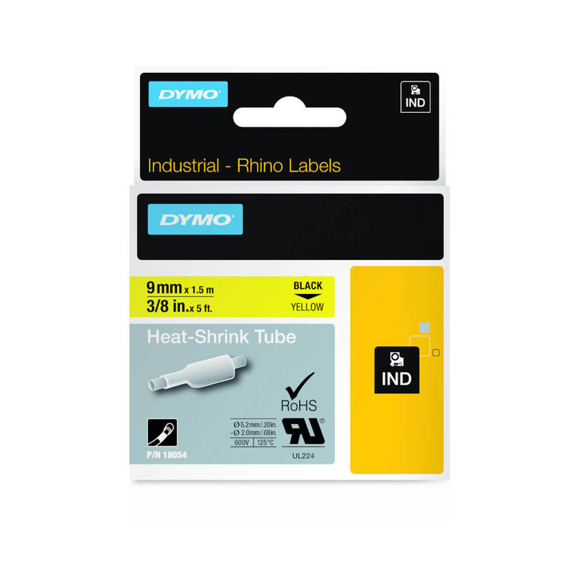 Dymo RHINO krympeflex tape  9 mm x 3,5 m sort/gul