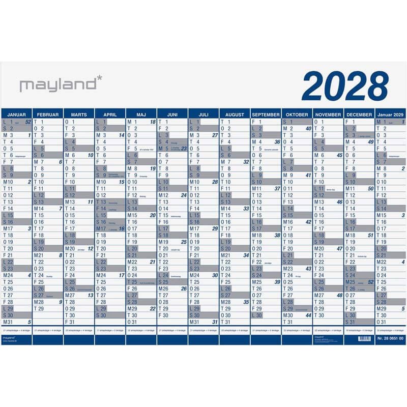 Kæmpekalender 2028 Mayland 1x13 mdr. PP-plast rør