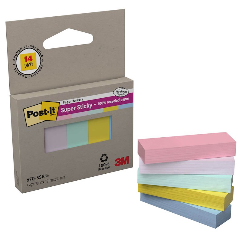 Indexfaner Post-it 670-SSR-5 Recycle ass. farver 5blk/pk.