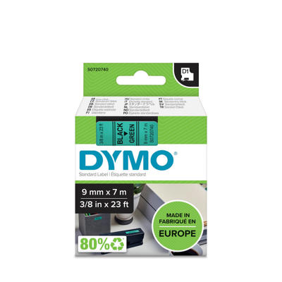 Labeltape DYMO D1 9mm sort på grøn