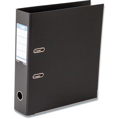 Brevordner Q-Line sort A4 metalskinne 75mm ryg