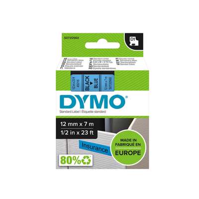 Labeltape DYMO D1 12mm sort på blå
