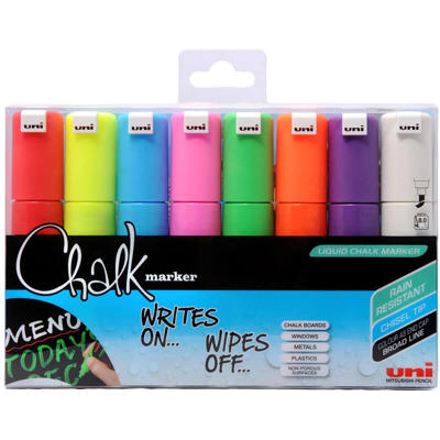 Chalk marker Uni PWE-8K t/whiteboard, glas, 8mm 8 ass./pk.