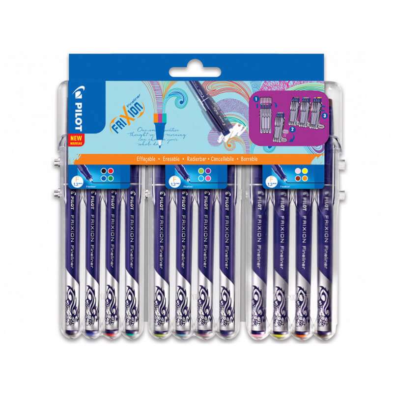 Fineliner Pilot Frixion 1,3mm ass. farver 12 stk/pk