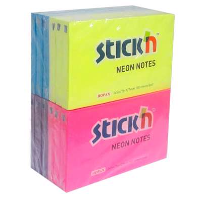 Notes Stick'N NEON gul/blå/mag 76x127mm 100blade 12blk/pk