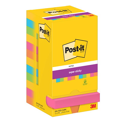 Post-it notes 654 76x76mm Super Sticky ass. Carn 90bl. 12blk