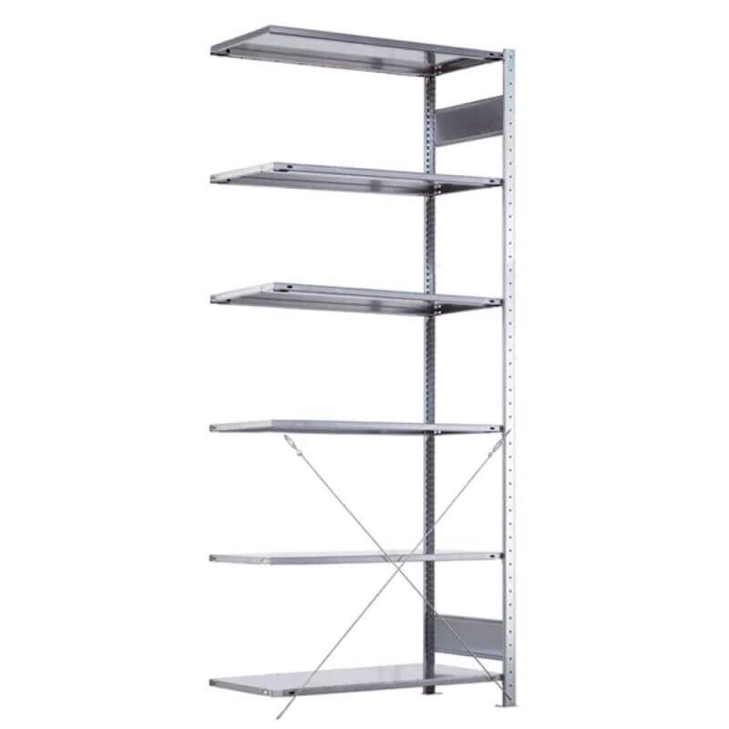 Stålreol Sono følgefag 2500x1000x500 mm, m. 6 hylder galv.