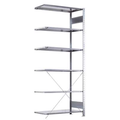 Stålreol Sono følgefag 2500x1000x500 mm, m. 6 hylder galv.