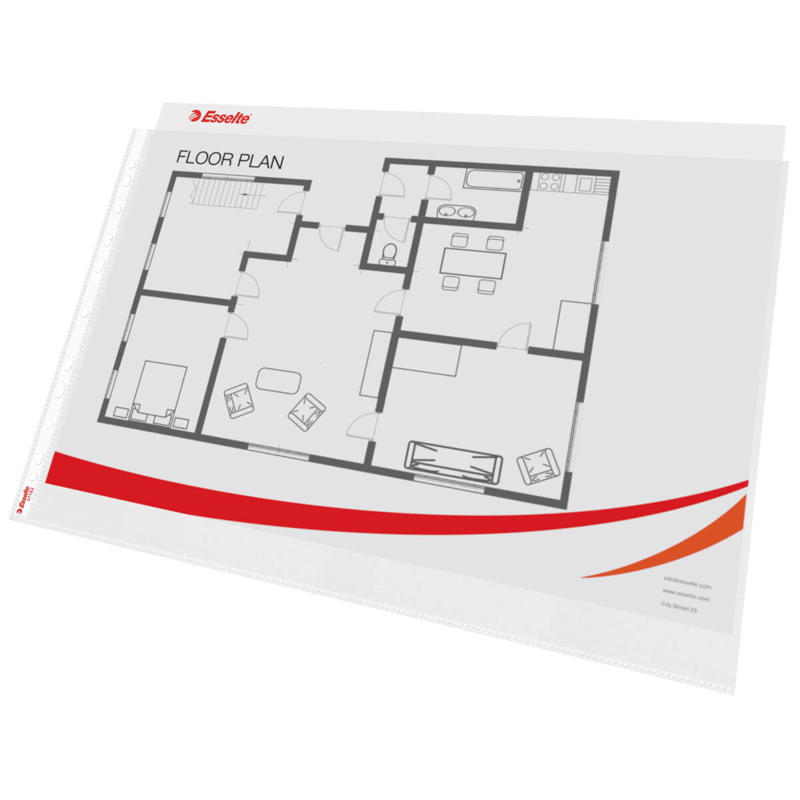 Plastlomme Esselte A3 0,085mm hul kort side premium 10stk/pa