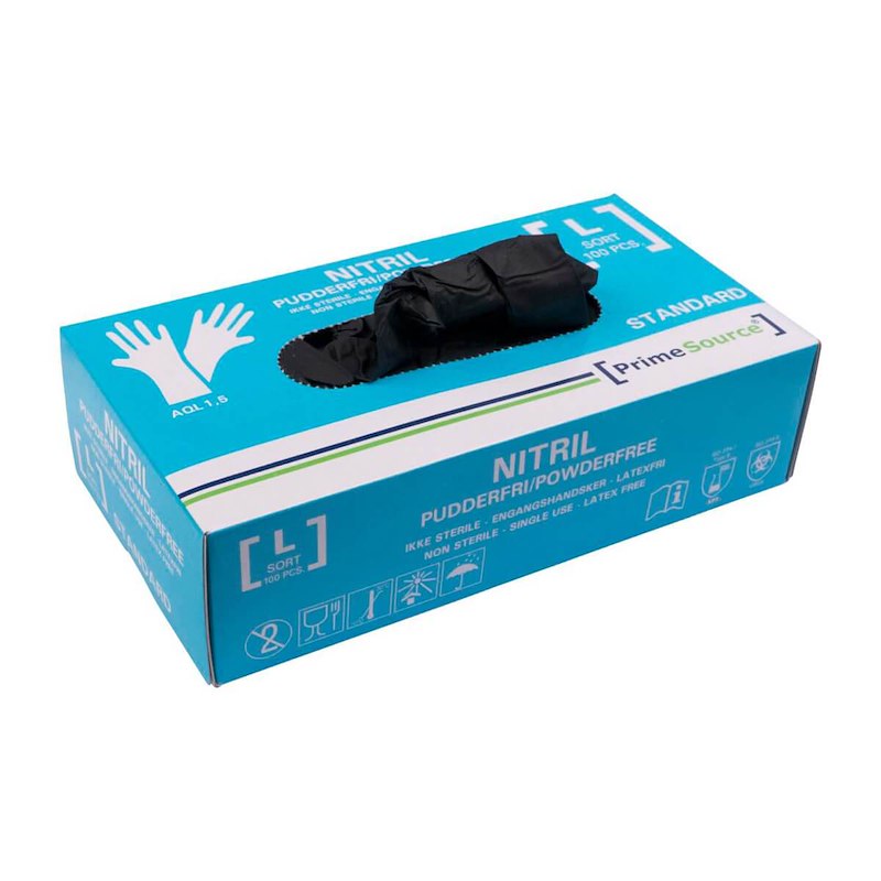 Nitrilhandske large sort pudderfri pk./100