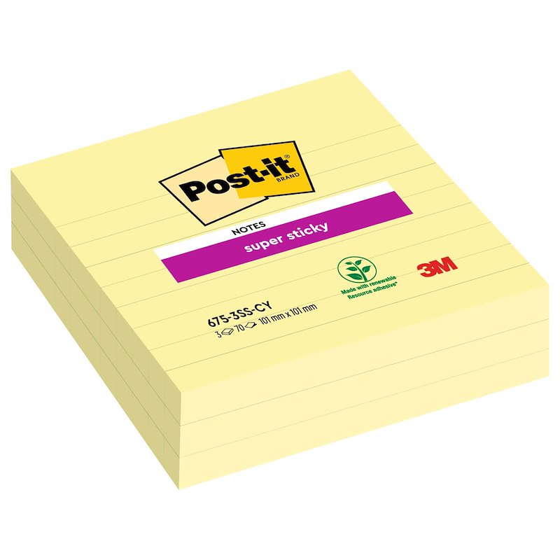 Post-it notes 675 SS 101x101mm gul pk./3