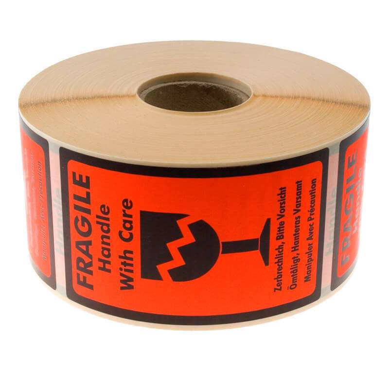 Etiket m/tekst Fragile, Handle with care 120x70mm 1000stk