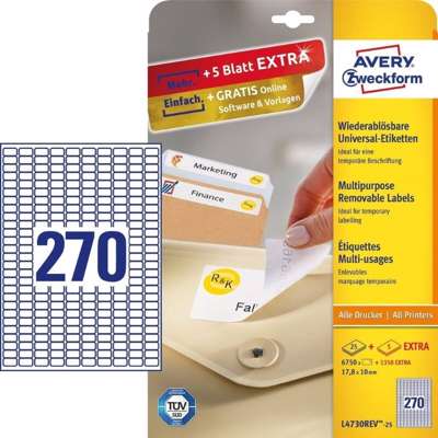 Etiketter Avery label hvid 17,8x10mm 270/ark L4730REV-25