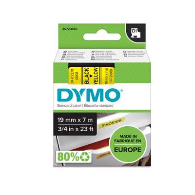 Labeltape DYMO D1 19mm sort på gul
