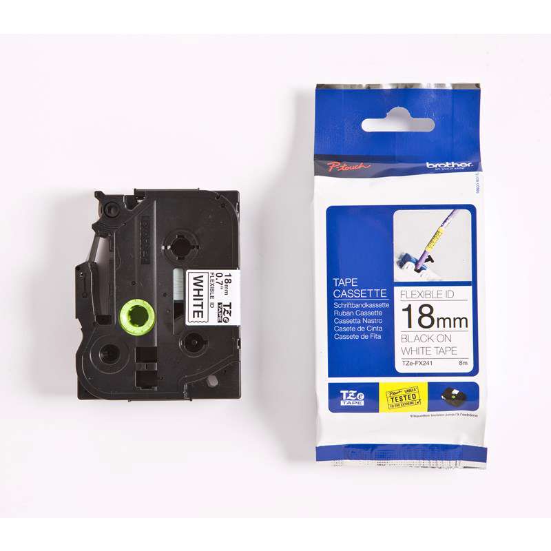 Labeltape Brother TZeFX241 18mm sort på hvid fleksibel