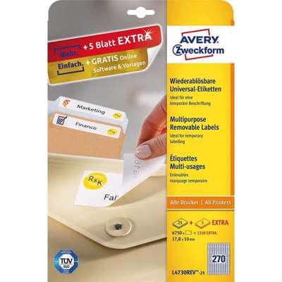 Etiketter Avery label hvid 17,8x10mm 270/ark L4730REV-25