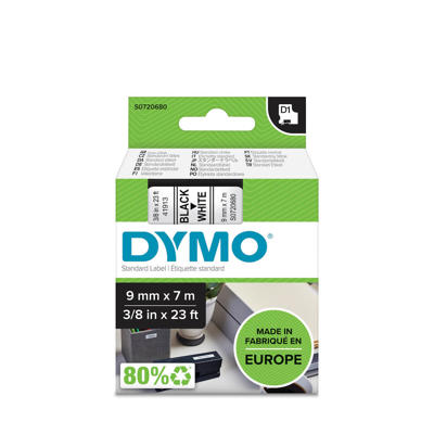Labeltape DYMO D1 9mm sort på hvid, 41913